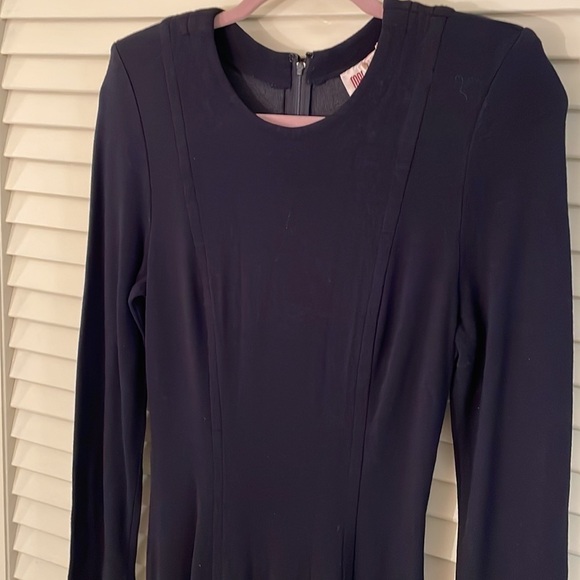 Vintage Maggy London Very Fitted Front Slit Navy Blue Classic Elegant Dress - Picture 2 of 9